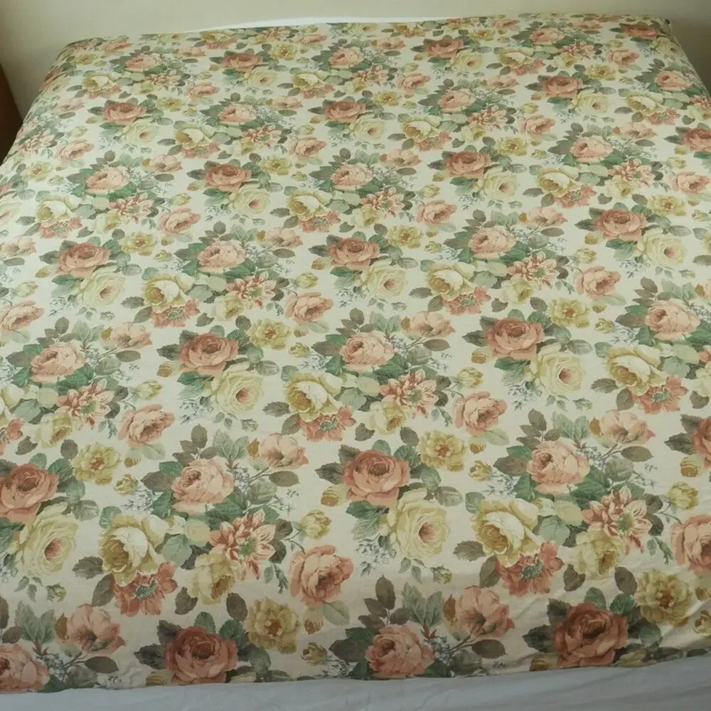 Pottery Barn Full Queen Rita Floral Duvet Cover Linen Blend Cabbage Rose Cottage